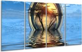 GroepArt - Glasschilderij - Boom - Blauw, Geel - 160x80cm 4Luik - Foto Op Glas - Geen Acrylglas Schilderij - 6000+ Glasschilderijen Collectie - Wanddecoratie