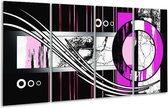 GroepArt - Glasschilderij - Abstract - Paars, Zwart, Wit - 160x80cm 4Luik - Foto Op Glas - Geen Acrylglas Schilderij - 6000+ Glasschilderijen Collectie - Wanddecoratie