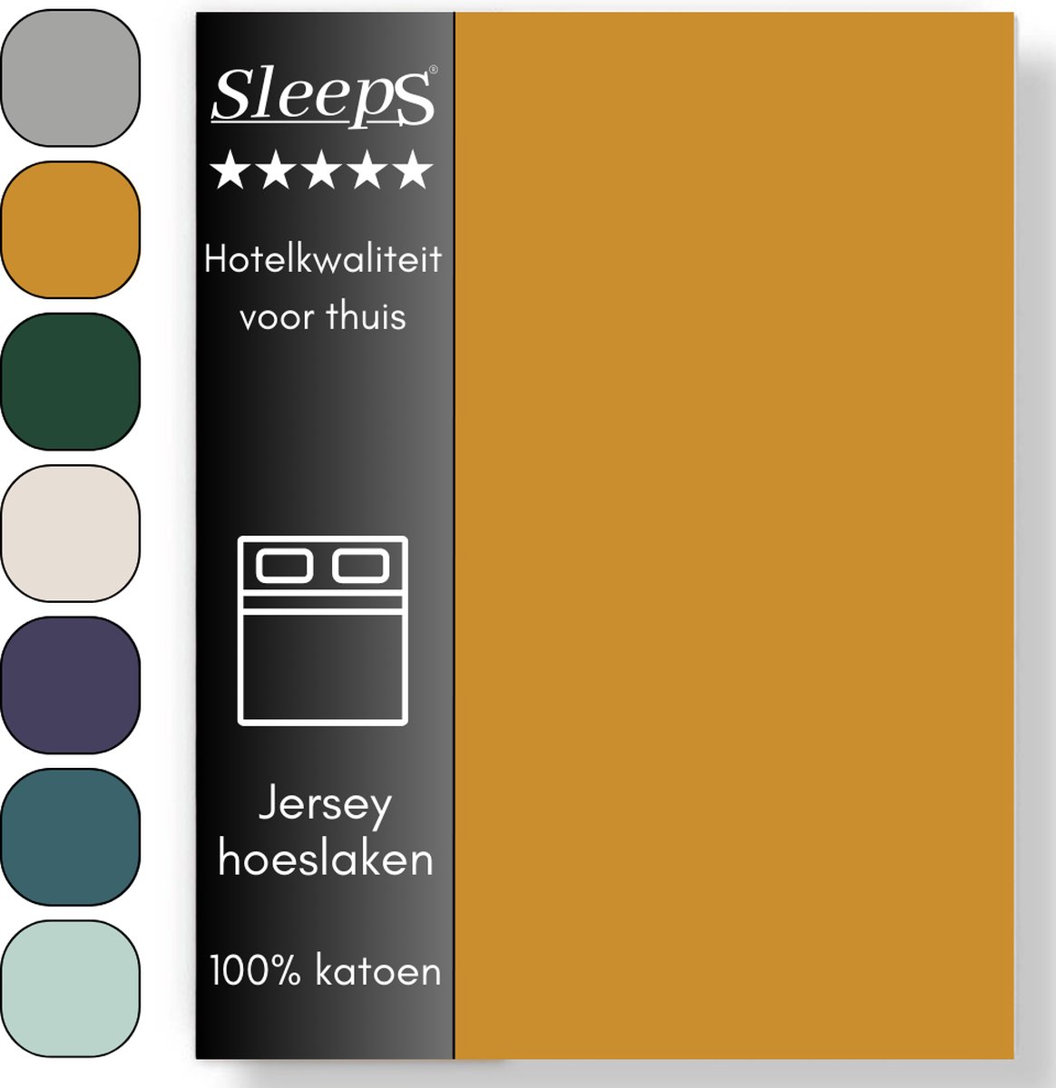 Sleeps Jersey Stretch Hoeslaken Okergeel 160x200/220 cm - 100% Katoen - Hoge Hoek - Heerlijk Zacht - Strijkvrij