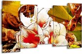 GroepArt - Canvas Schilderij - Bloem - Wit, Rood, Geel - 150x80cm 5Luik- Groot Collectie Schilderijen Op Canvas En Wanddecoraties