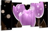 GroepArt - Canvas Schilderij - Tulp - Paars, Zwart - 150x80cm 5Luik- Groot Collectie Schilderijen Op Canvas En Wanddecoraties