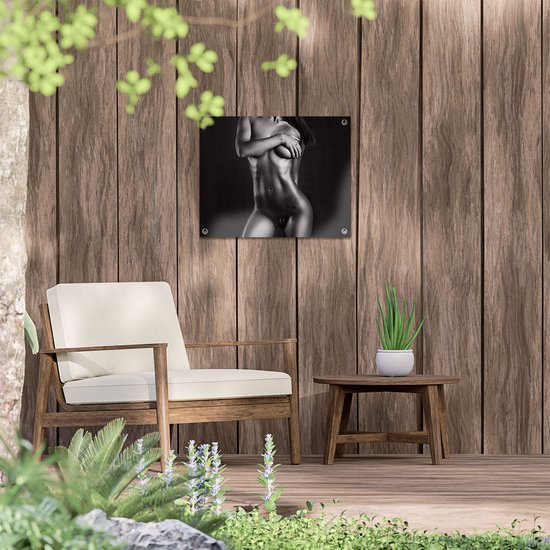 Gards Tuinposter Naakte Vrouwen Lichaam - Erotiek - Zwart Wit - 50x40 cm - Tuindoek - Tuindecoratie - Wanddecoratie buiten - Tuinschilderij