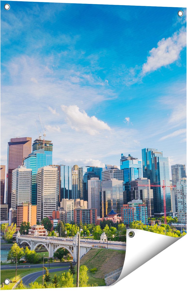 Gards Tuinposter Skyline Calgary Stad in Canada - 60x80 cm - Tuindoek - Tuindecoratie - Wanddecoratie buiten - Tuinschilderij Multikleur