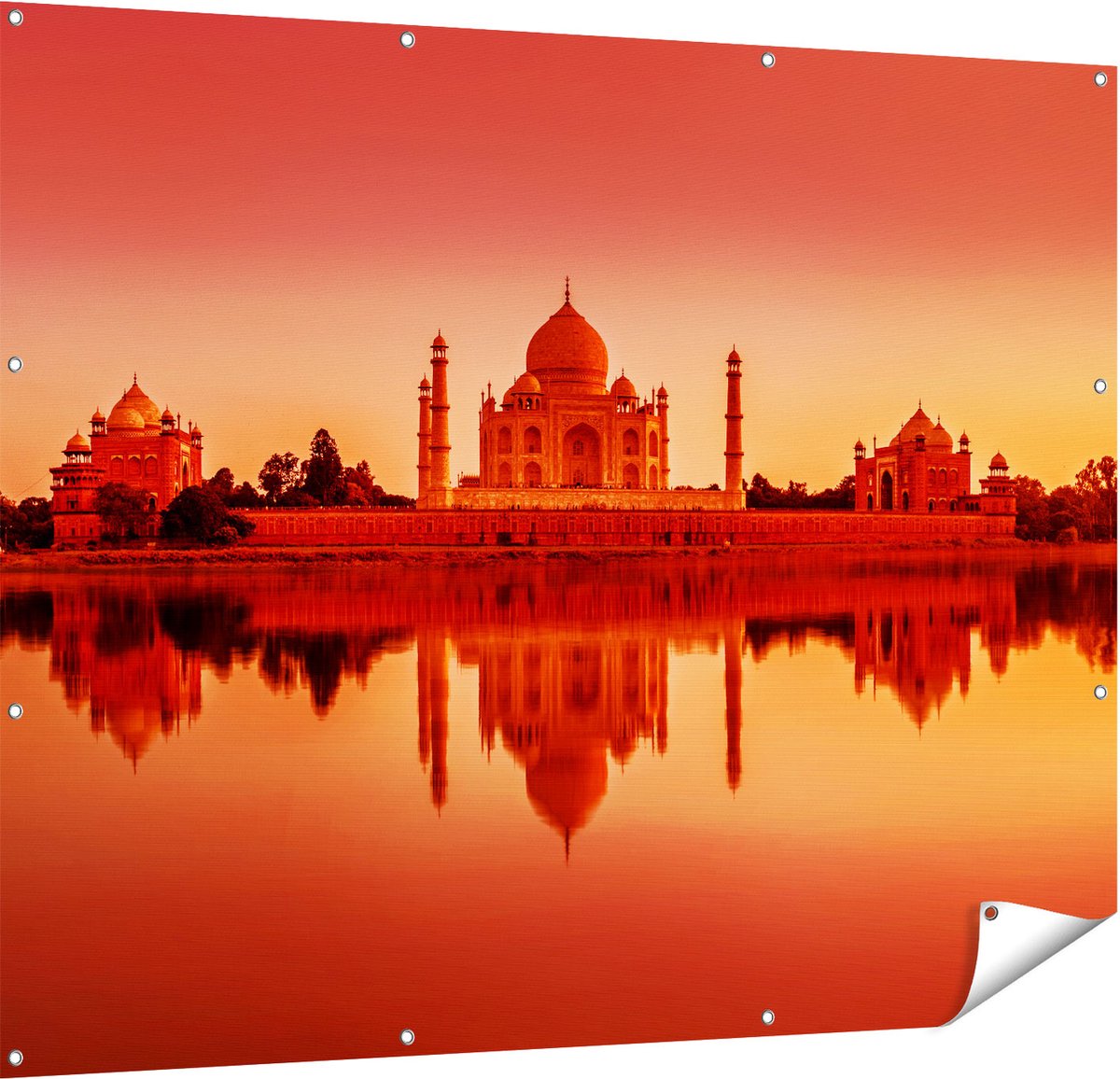 Gards Tuinposter Taj Mahal bij Zonsondergang - 150x120 cm - Tuindoek - Tuindecoratie - Wanddecoratie buiten - Tuinschilderij Multikleur