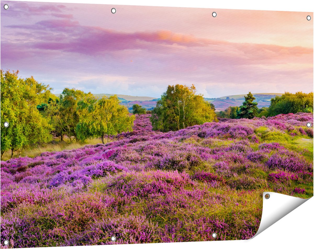 Gards Tuinposter Paarse Weide - 120x80 cm - Tuindoek - Tuindecoratie - Wanddecoratie buiten - Tuinschilderij Multikleur