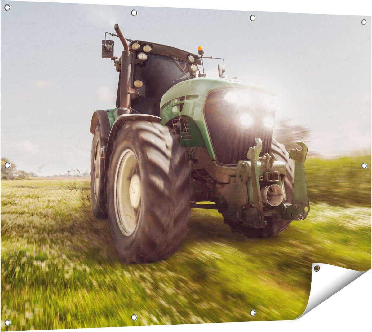 Gards Tuinposter Tractor op het Gras - Trekker - 120x90 cm - Tuindoek - Tuindecoratie - Wanddecoratie buiten - Tuinschilderij Multikleur