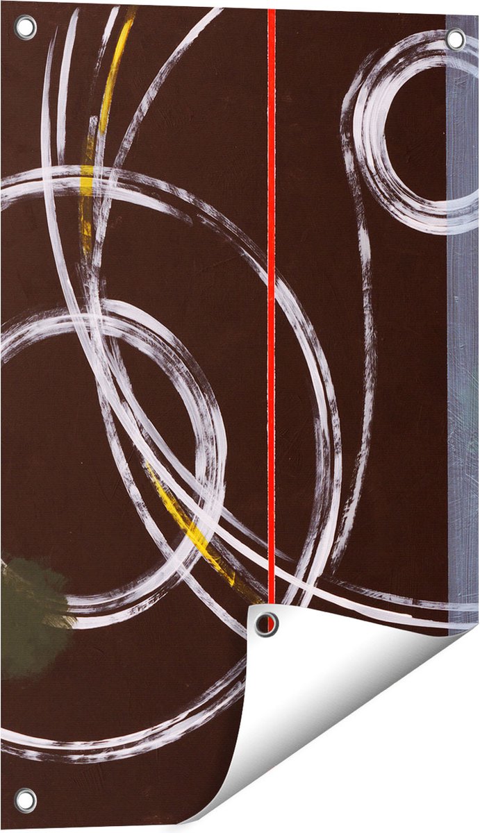 Gards Tuinposter Abstracte Cirkels met een Rode Lijn - 40x60 cm - Tuindoek - Tuindecoratie - Wanddecoratie buiten - Tuinschilderij Multikleur