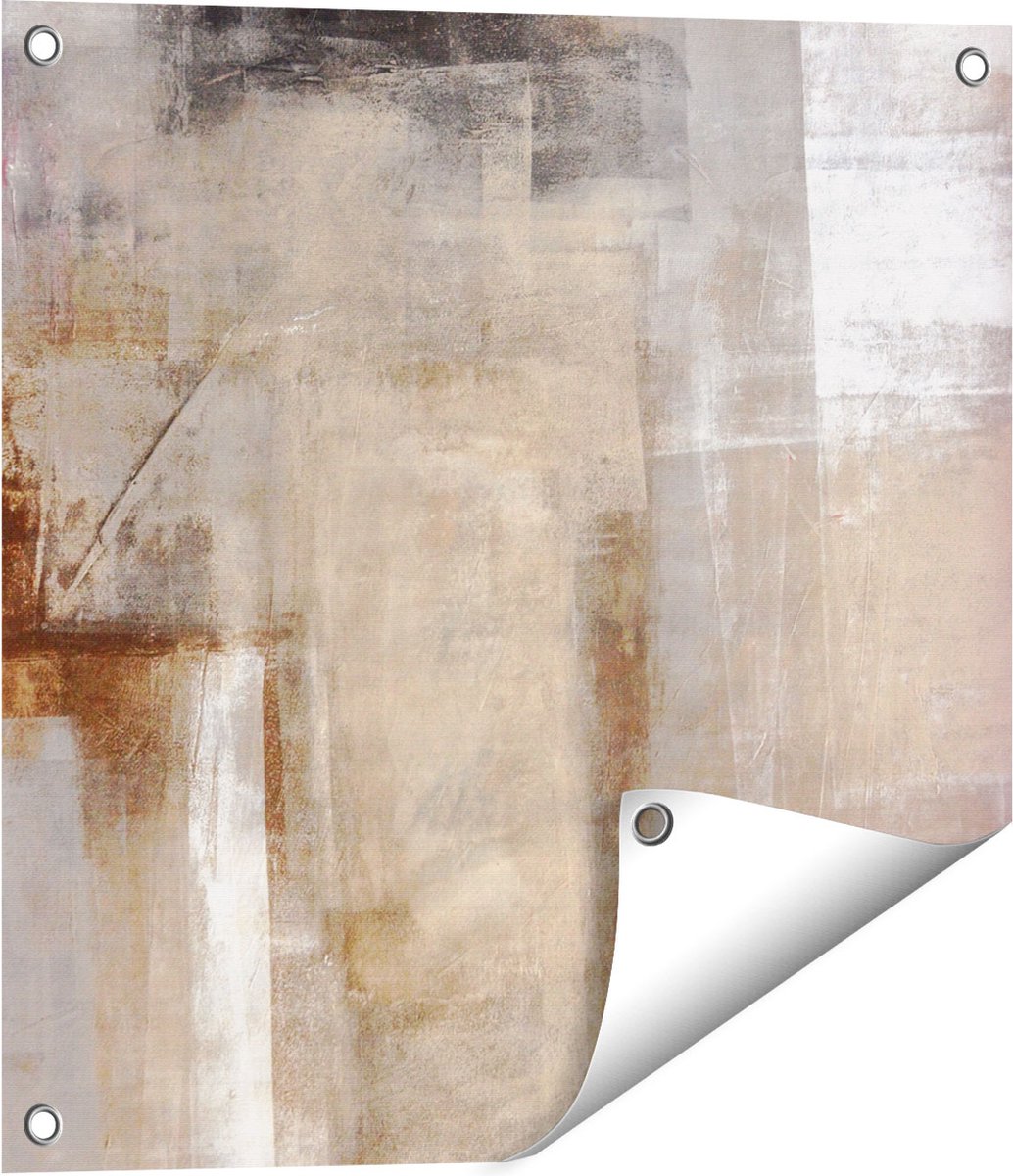 Gards Tuinposter Abstracte Kunst Bruin met Beige - 50x50 cm - Tuindoek - Tuindecoratie - Wanddecoratie buiten - Tuinschilderij Multikleur