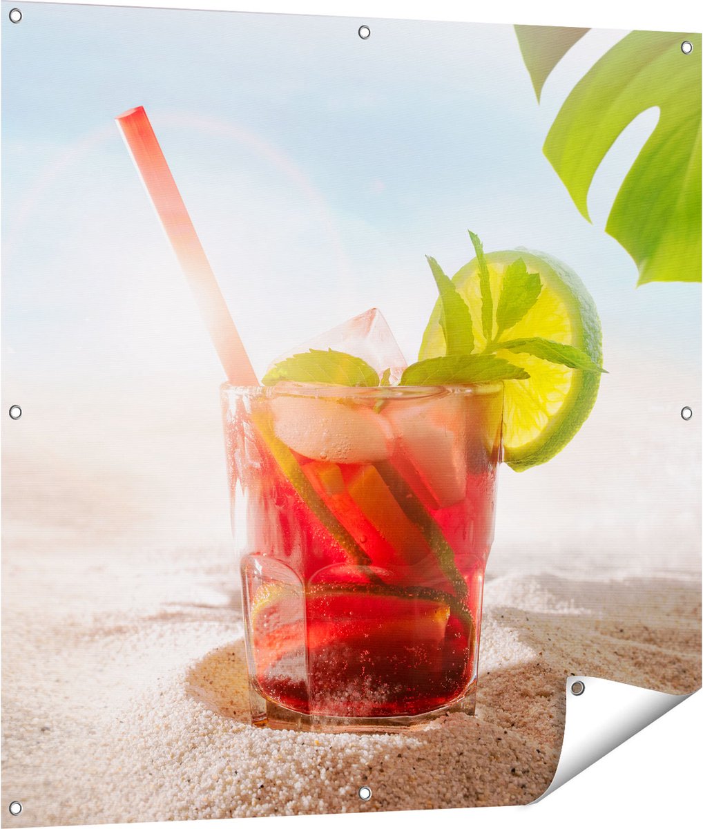 Gards Tuinposter Cocktail Mix Drankje op het Strand - 100x100 cm - Tuindoek - Tuindecoratie - Wanddecoratie buiten - Tuinschilderij Multikleur