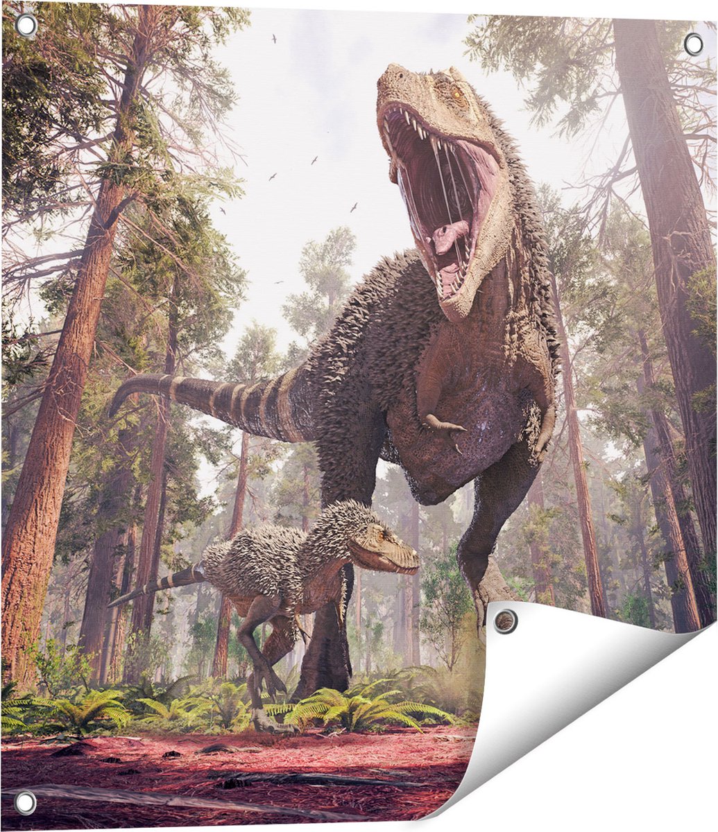 Gards Tuinposter Tyrannosaurus Rex Dinosaurus - T-Rex - 60x60 cm - Tuindoek - Tuindecoratie - Wanddecoratie buiten - Tuinschilderij Multikleur