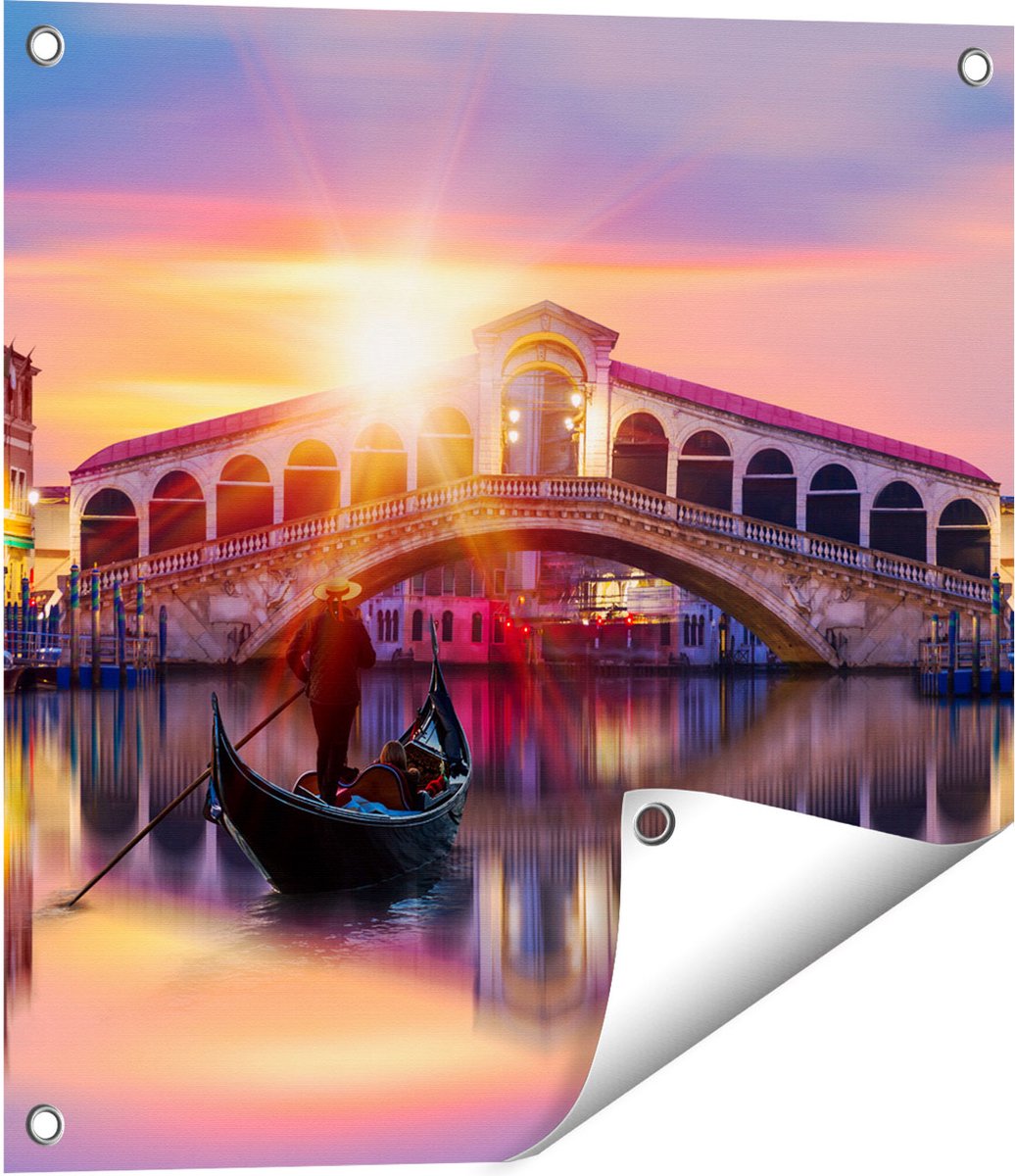 Gards Tuinposter Gondel bij de Rialtobrug in Veneti�, Itali� - 50x50 cm - Tuindoek - Tuindecoratie - Wanddecoratie buiten - Tuinschilderij Multikleur