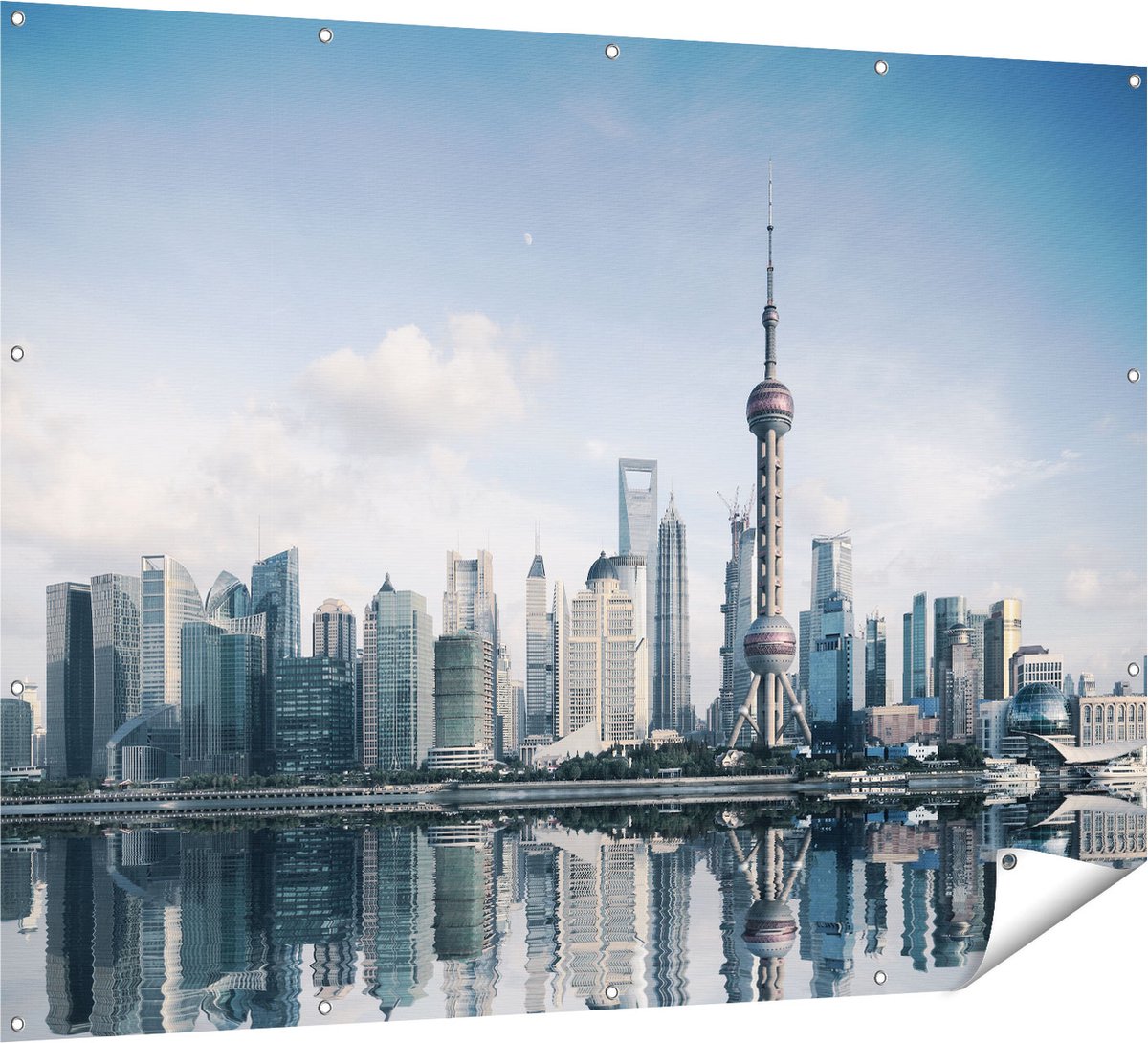 Gards Tuinposter Shanghai Skyline in China - 160x120 cm - Tuindoek - Tuindecoratie - Wanddecoratie buiten - Tuinschilderij Multikleur
