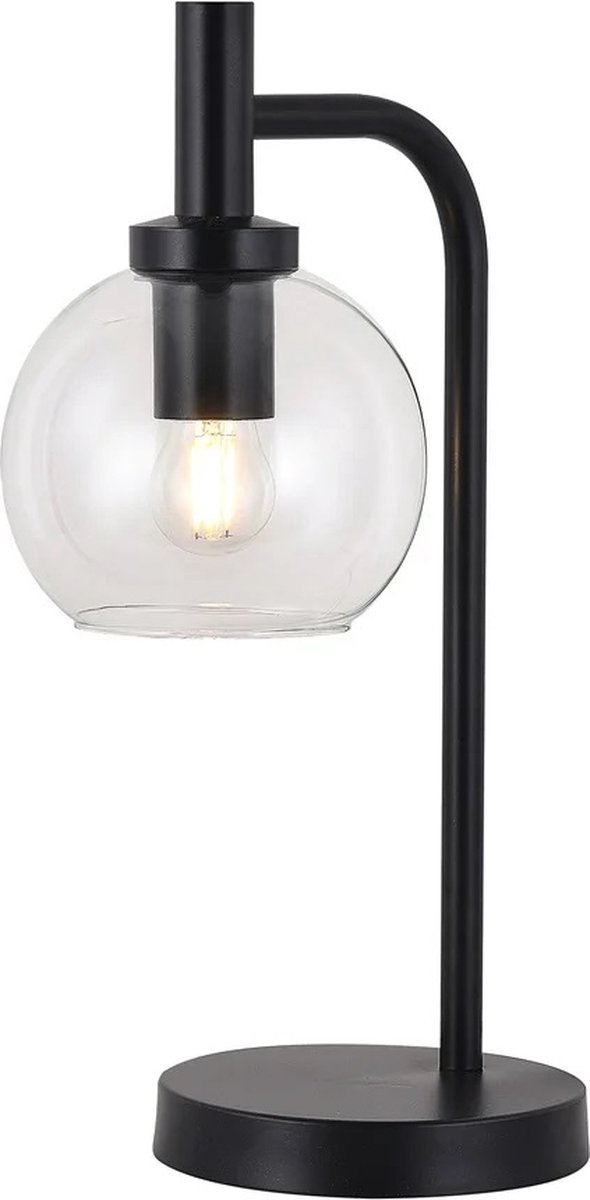 Osira tafellamp E27 zwart, helder glas Ø150mm - stalen tafellamp met 1 lichtpunt, IP20, lichtbron niet inbegrepen
