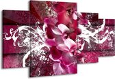 GroepArt - Schilderij -  Orchidee - Roze, Wit - 160x90cm 4Luik - Schilderij Op Canvas - Foto Op Canvas