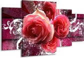 GroepArt - Schilderij -  Roos - Roze, Paars, Wit - 160x90cm 4Luik - Schilderij Op Canvas - Foto Op Canvas