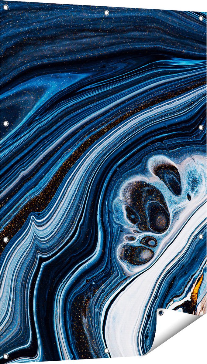 Gards Tuinposter Abstracte Kunst - Blauwe Verf - 80x120 cm - Tuindoek - Tuindecoratie - Wanddecoratie buiten - Tuinschilderij Multikleur