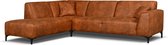 Canapé d'angle Munna Links - tissu microfibre essuyable cognac - Canapé d'angle sur pieds hauts - seatenbedden.be