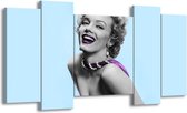 GroepArt - Schilderij - Marilyn Monroe - Blauw, Paars, Grijs - 120x65cm 5Luik - Foto Op Canvas - GroepArt 6000+ Schilderijen 0p Canvas Art Collectie - Wanddecoratie