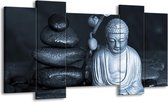 GroepArt - Schilderij - Boeddha, Stenen - Blauw, Grijs, Zwart - 120x65cm 5Luik - Foto Op Canvas - GroepArt 6000+ Schilderijen 0p Canvas Art Collectie - Wanddecoratie