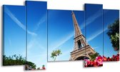 GroepArt - Schilderij - Parijs, Eiffeltoren - Blauw, Rood, Groen - 120x65cm 5Luik - Foto Op Canvas - GroepArt 6000+ Schilderijen 0p Canvas Art Collectie - Wanddecoratie