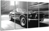 GroepArt - Glasschilderij - Auto, Mustang - Zwart, Grijs - 160x80cm 4Luik - Foto Op Glas - Geen Acrylglas Schilderij - 6000+ Glasschilderijen Collectie - Wanddecoratie