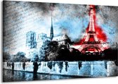 Schilderij Op Canvas - Groot -  Parijs, Eiffeltoren - Blauw, Rood, Zwart - 140x90cm 1Luik - GroepArt 6000+ Schilderijen Woonkamer - Schilderijhaakjes Gratis