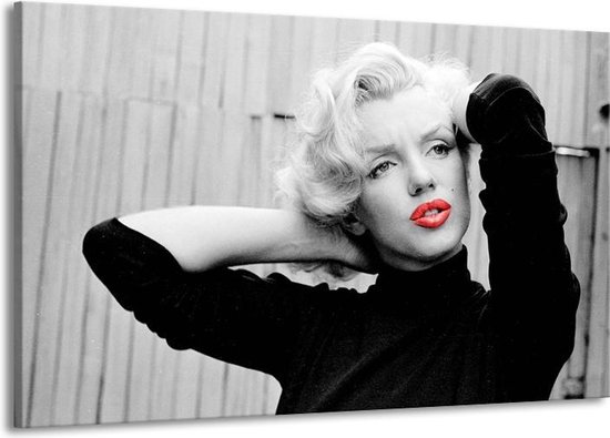 Schilderij Op Canvas - Groot -  Marilyn Monroe - Zwart, Wit, Rood - 140x90cm 1Luik - GroepArt 6000+ Schilderijen Woonkamer - Schilderijhaakjes Gratis