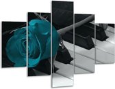 Glasschilderij -  Roos - Blauw, Zwart, Wit - 100x70cm 5Luik - Geen Acrylglas Schilderij - GroepArt 6000+ Glasschilderijen Collectie - Wanddecoratie- Foto Op Glas