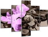 Glasschilderij -  Orchidee - Paars, Grijs - 100x70cm 5Luik - Geen Acrylglas Schilderij - GroepArt 6000+ Glasschilderijen Collectie - Wanddecoratie- Foto Op Glas