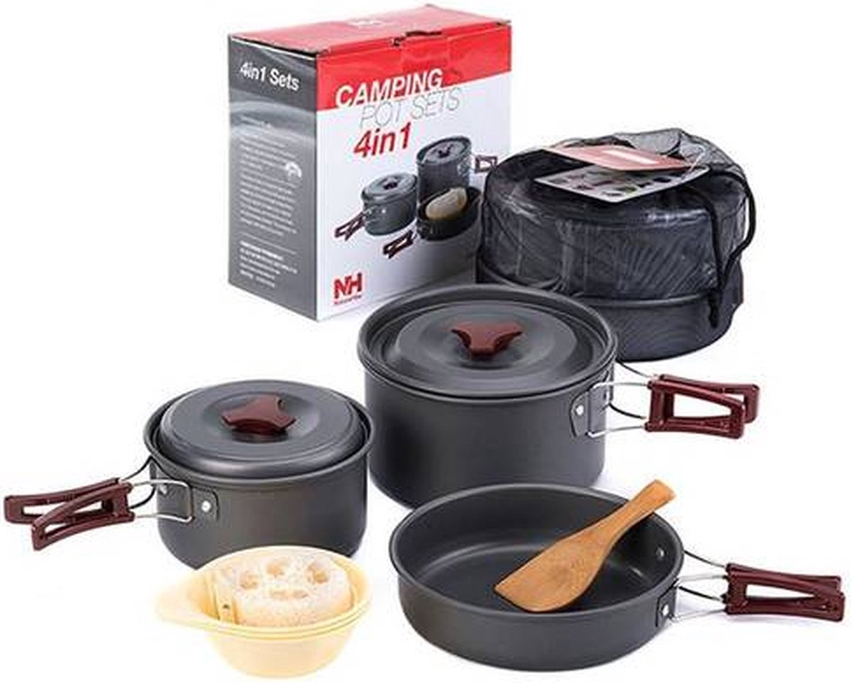 Naturehike Unisex-Adult 6927595787205 Cookware Set of 3 ( Carbon, Size-Standard ) Material-Aluminium | Nonstick | Easy to Clean | Symmetrical Handle Design