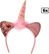 6x Diadème Licorne paillettes rose - Unicorn casque bande de cheveux carnaval drôle et faux festival pageant événement habiller la tête