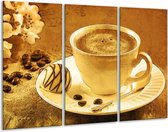 GroepArt - Schilderij -  Koffie - Bruin, Geel - 120x80cm 3Luik - 6000+ Schilderijen 0p Canvas Art Collectie