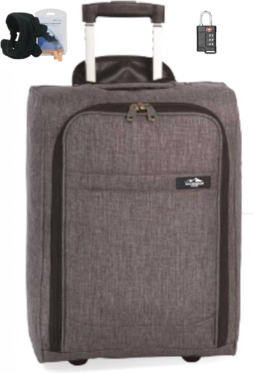Koffer handbagage 55x35x20 - Grijs + tsa cijferslot & nekkussen / slaapmasker