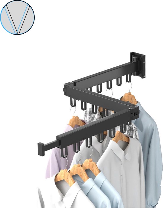 Wandgemonteerd kledingrek, 3-delige opvouwbare kledingdroogstang, geschikt voor het drogen van kleding buiten het balkonraam/B/3 segmenten (D 3 segmenten) Marriage