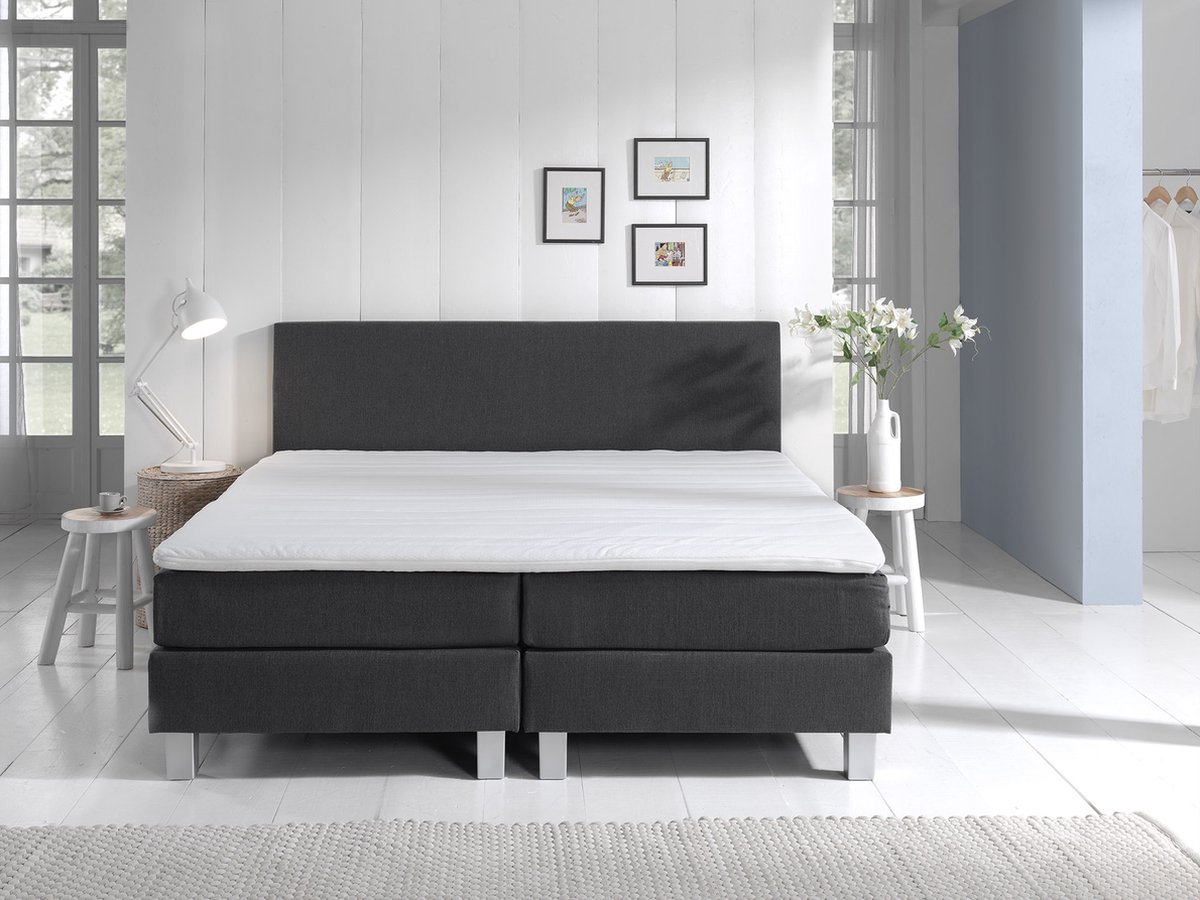 Beddenhut® Boxspring 160x210 - Complete set met matras & topper - Antraciet