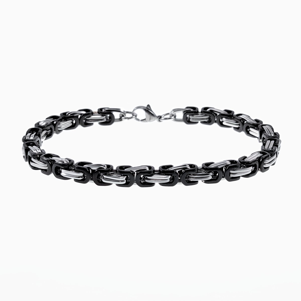 22cm x 5mm Vierkant Konigsarmband Heren - Stalen Zwarte PVC-Coating/Zilver Kleur - Schakelarmband