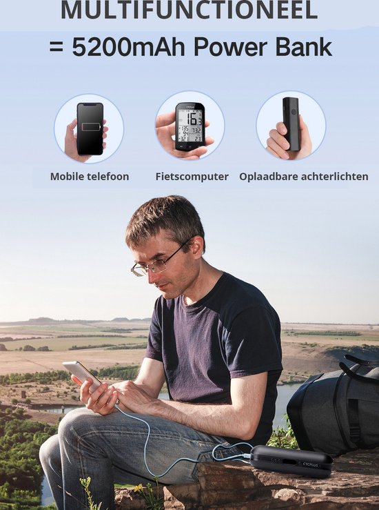 Cycplus A2 Pro - Elektrische Fietspomp met Powerbank (5200 mAh) - Oplaadbaar - Auto, Motor, BMX, MTB - Luchtcompressor