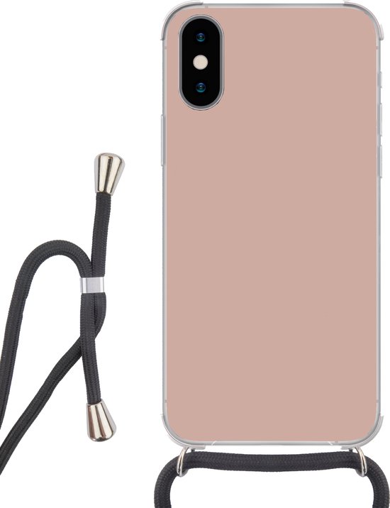 Telefoonkoord - Telefoonketting - Telefoonhoesje Geschikt voor iPhone X - Roze - Palet - Oud - Effen - Oudroze - Siliconen - Crossbody - Telefoonhoesje met koord Telefoonhoesje
