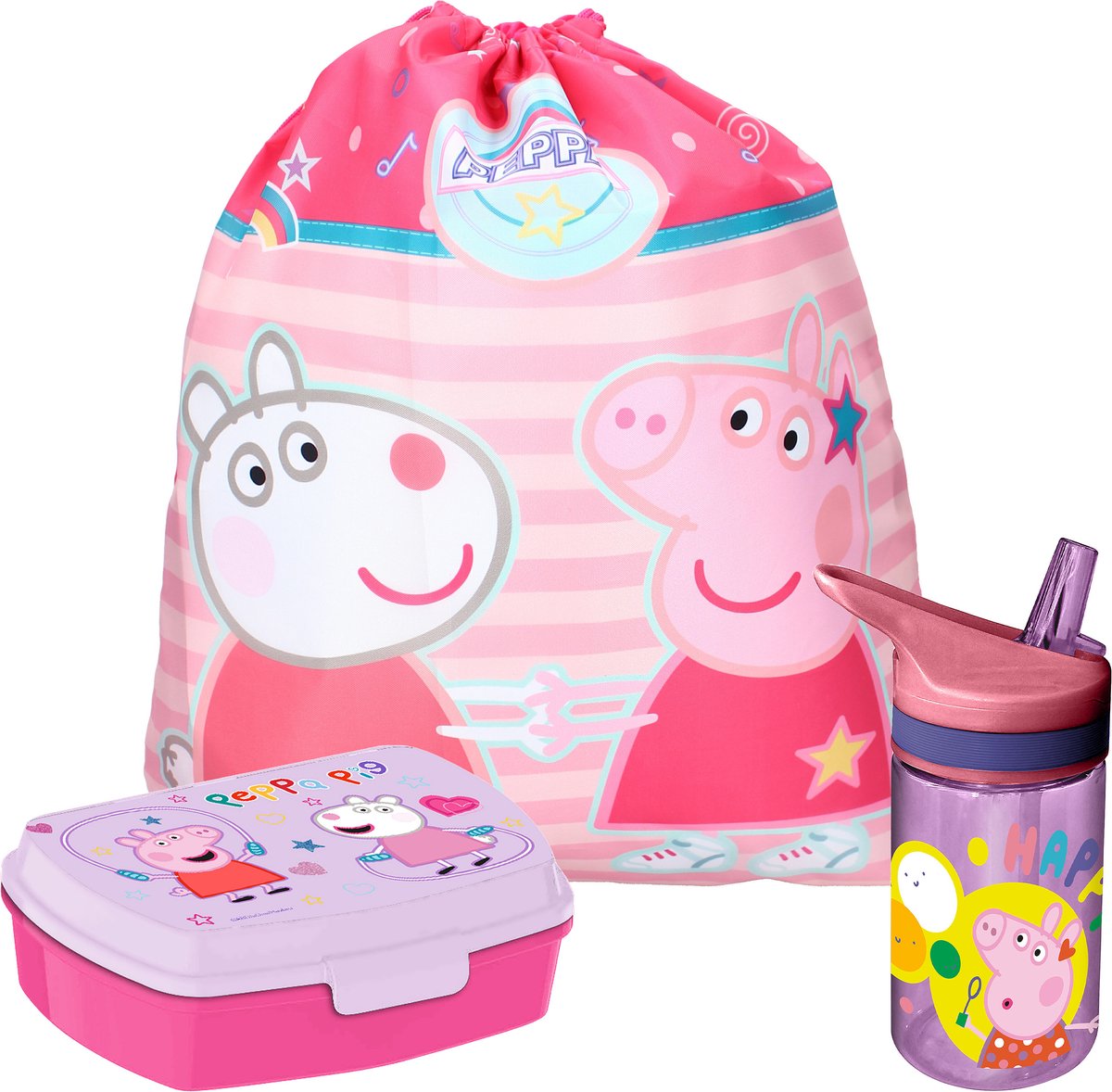 Peppa Pig lunchbox set voor kinderen 3delig roze incl. gymtas