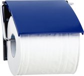 MSV Toiletrolhouder wand/muur - metaal met afdekklepje - donkerblauw