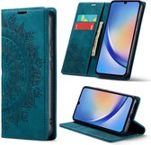 Casemania Hoesje Geschikt voor Samsung Galaxy A34 5G Emerald Green - Mandala Portemonnee Book Case