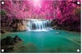 Tuindecoratie Waterval - Boom - Roze - Natuur - 60x40 cm - Tuinposter - Tuindoek - Buitenposter