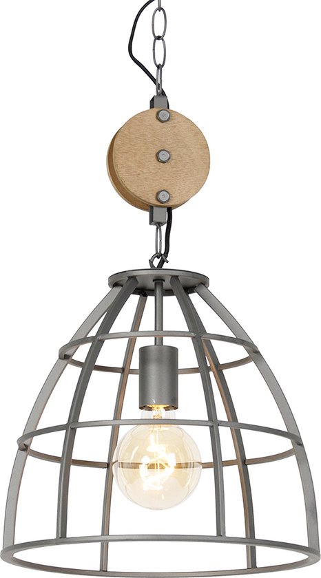 QAZQA arthur - Industriele Hanglamp - 1 lichts - Ø 34 cm - Donkergrijs - Industrieel - Woonkamer | Slaapkamer | Keuken