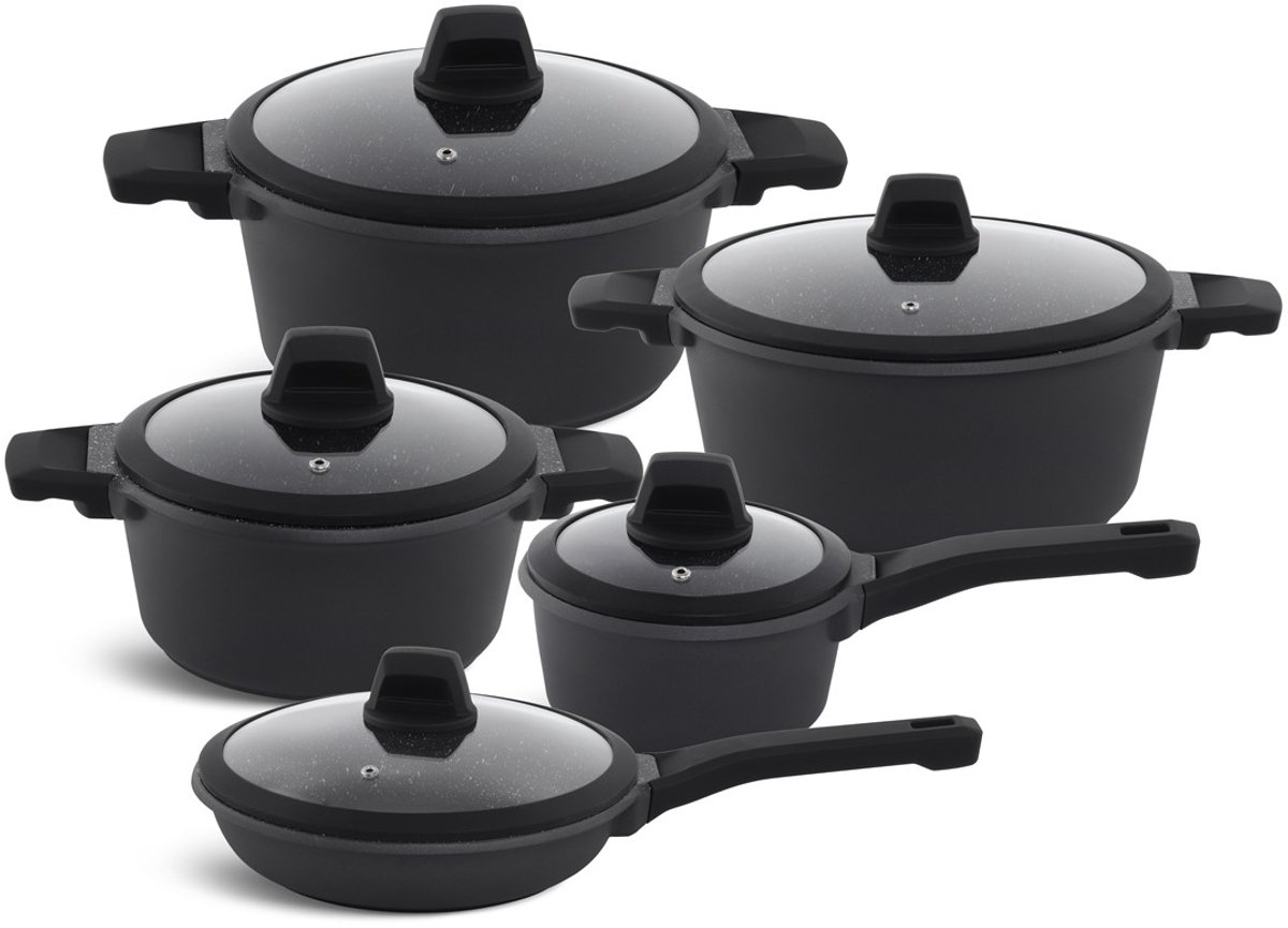 Edënbërg Black Line - 10-delige Luxe Pannenset van Gesmeed Aluminium