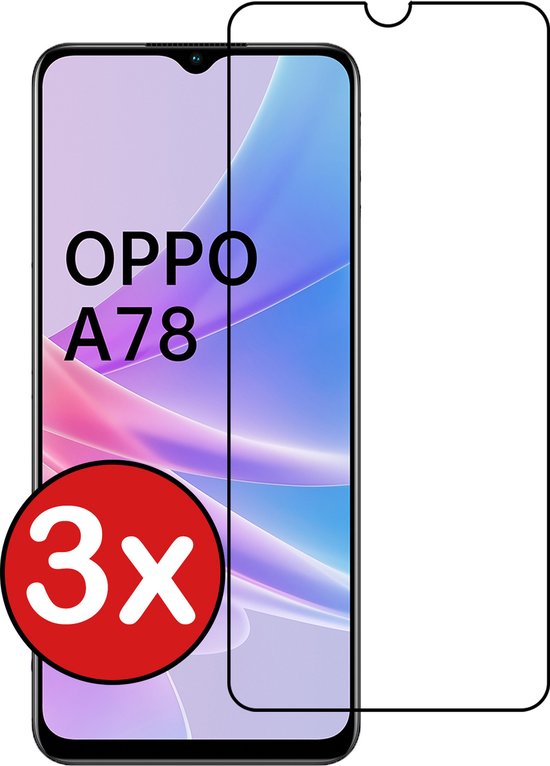 Screenprotector Geschikt voor OPPO A78 5G Screenprotector Glas Gehard Tempered Glass Full Cover - Screenprotector Geschikt voor OPPO A78 Screen Protector Screen Cover - 3 PACK