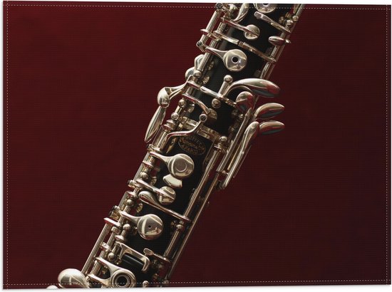 Vlag - Deel van Zwart met Zilveren Hobo Blaas Instrument - 40x30 cm Foto op Polyester Vlag