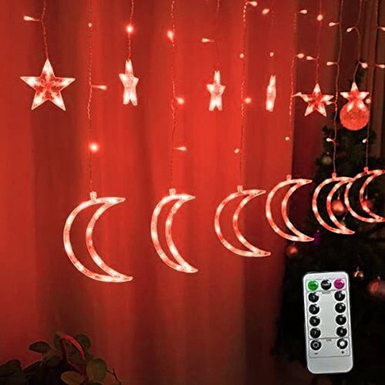Ramadan Gordijn Maan Met Lichtjes 3.5 x 1.0 Meter - Rood - LED