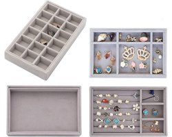 Sieraden lade-inzetstuk, sieraadinzetstuk voor laden, sieradenopslag, organizer, lade, opbergsysteem, sieradendienblad, stapelbaar (1 set)