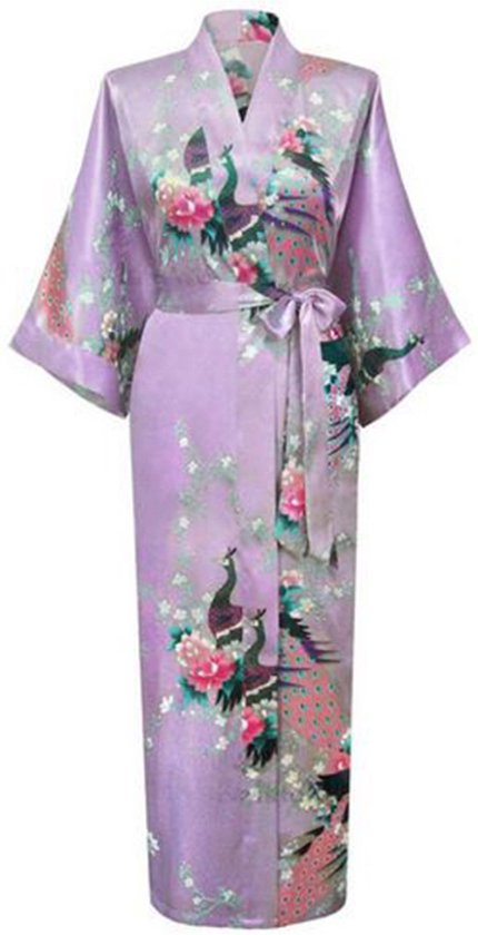 KIMU® kimono trois-quarts lilas satin - taille XL- XXL - déshabillé yukata peignoir violet déshabillé