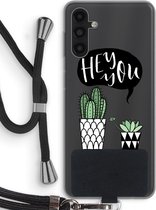 Case Company® - Hoesje met koord geschikt voor Samsung Galaxy A04s hoesje met Koord - Hey you cactus - Telefoonhoesje met Zwart Koord - Bescherming aan alle Kanten en Over de Schermrand